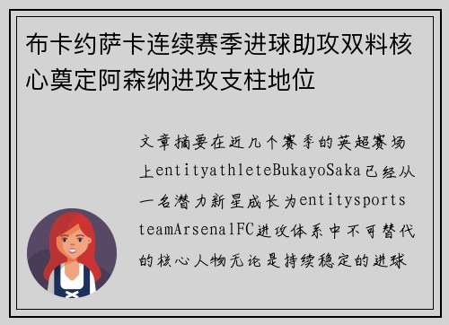 布卡约萨卡连续赛季进球助攻双料核心奠定阿森纳进攻支柱地位 布卡约萨卡连续赛季进球助攻双料核心奠定阿森纳进攻支柱地位